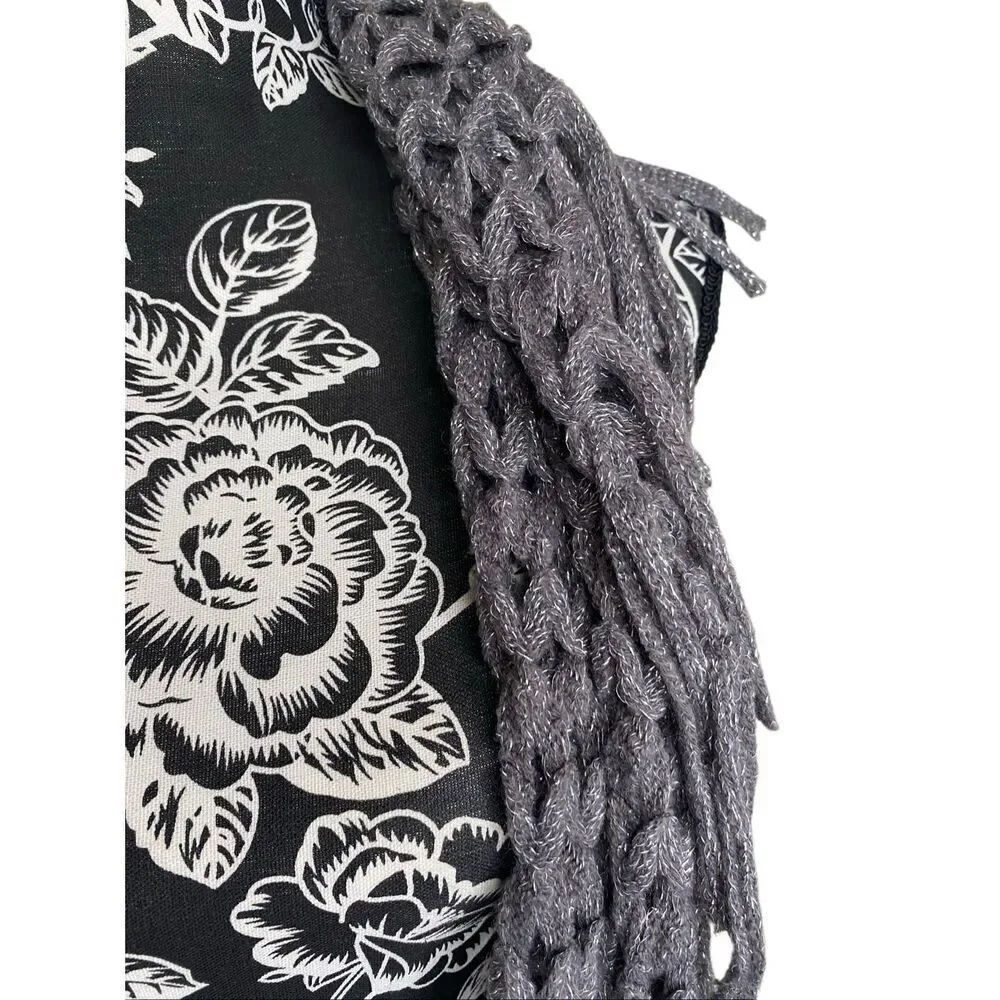 Black Rivet Gray Metallic Knit Fringe Infinity Scarf Boho Open Weave Wrap Winter